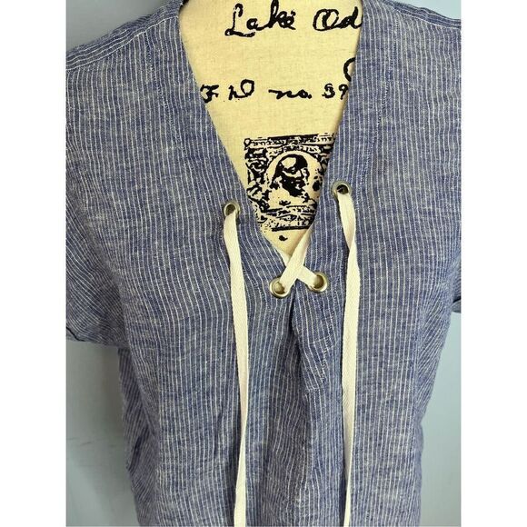 Rails Women’s Jeri White Stripe Lace Up Shirt Top Size Medium MSRP $168 - Picture 4 of 10